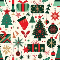 Festive and visually captivating Christmas design, multiple variations repeat pattern
