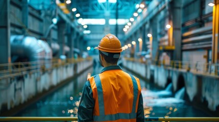 Engineer Monitoring Efficiency in Hydroelectric Power Plant