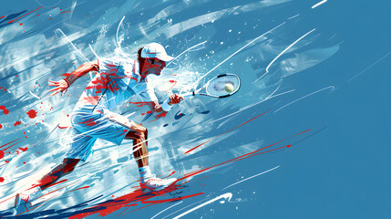 Painting Dynamic Tennis Action Abstract Artistic Illustration of a Tennis Player in Motion Capturing the Energy and Movement of the Sport Wallpaper Digital Art Poster Brainstorming Background