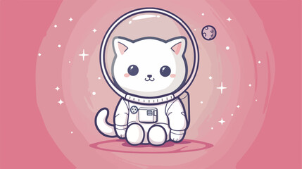 Little cute astronaut cat in a spacesuit Cartoon vector