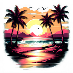 sunset beach with palm trees, perfect for t shirt design