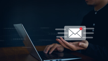 email marketing concept, send e-mail or newsletter, Inbox receiving electronic message alert.  internet technology. for business e-mail communication and digital marketing.