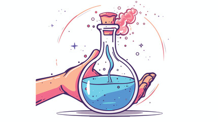 Magic potion in hand. Vector linear illustration 