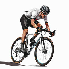 Fototapeta premium Racing cyclist in action set. Fast road biker from side, front, back and three quarter view. Editable vector illustration.