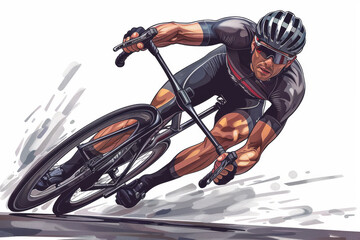 Racing cyclist in action set. Fast road biker from side, front, back and three quarter view. Editable vector illustration.