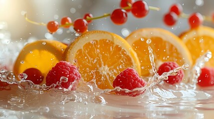 a refreshing berry-citrus juice splash on a clean white canvas