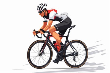 Fototapeta premium Racing cyclist in action set. Fast road biker from side, front, back and three quarter view. Editable vector illustration.