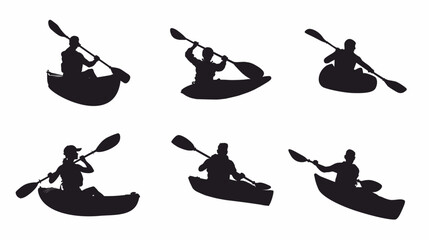 set of kayaking silhouette. Water sports, transport and adventure isolated on white background.
