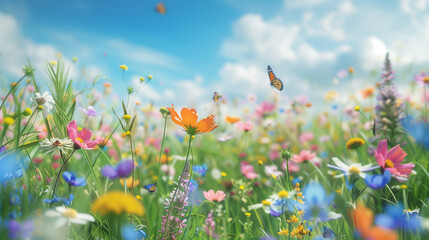 Springtime Meadow;
a vibrant meadow in full bloom during springtime
