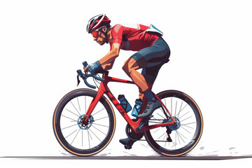 Fototapeta premium Racing cyclist in action set. Fast road biker from side, front, back and three quarter view. Editable vector illustration.