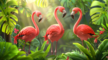 Fototapeta premium Cartoon Flamingo Bird Banner with Room for copy