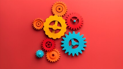 Interlocking Gears in a Vibrant Mechanical Composition Showcasing Interconnected Systems and Technological Innovation