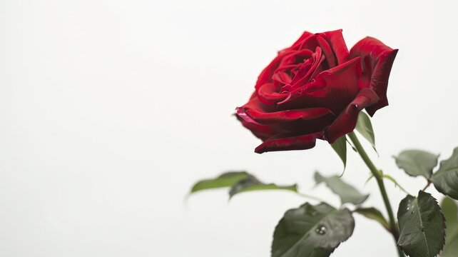A single red rose captured with a soft background, symbolizing love and elegance. Perfect for romantic and nature themes.