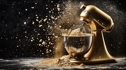 pastry mixer mixes ingredients on a black background