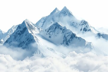 Obraz premium Majestic snow-covered mountains rising through clouds, capturing the serene beauty of the natural landscape in a stunning alpine setting.