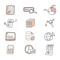 Analytics set. Vector illustration in doodle style.