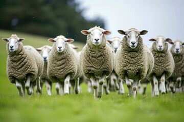 Fototapeta premium Woolly Wonders: Sheep Parade on the Green