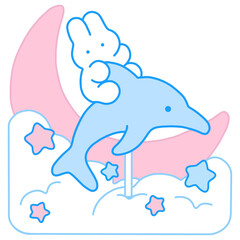 Bunny Riding a Dolphin in a Starry Wonderland