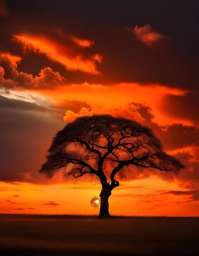 silhouette of a tree at sunset