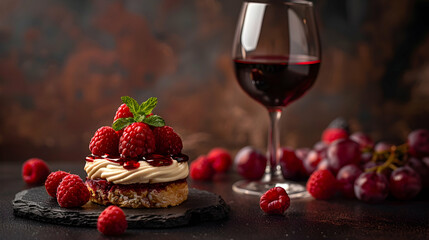 Indulgent Wine Pairing with Dessert: High Resolution Image of Sweet Flavors and Gourmet Sweets on Glossy Backdrop   Photo Stock Concept
