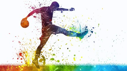 silhouette of football player with splash colorful paint