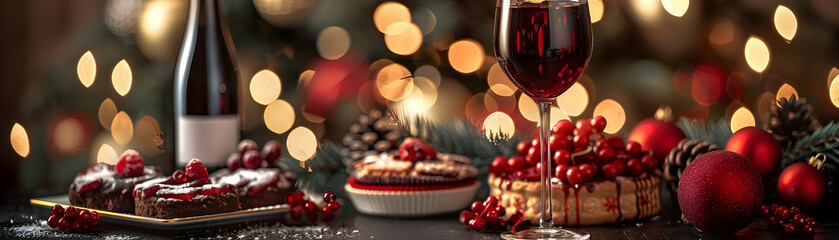 Wine Pairing with Holiday Desserts   Sweet  Festive Flavors for the Holidays in High Resolution Image with Glossy Backdrop   Photo Stock Concept