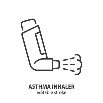 Asthma inhaler line icon. Lung inhalator outline vector symbol. Editable stroke.