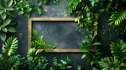Wooden Frame Mockup with Green Plants for Eco Friendly Art Displays