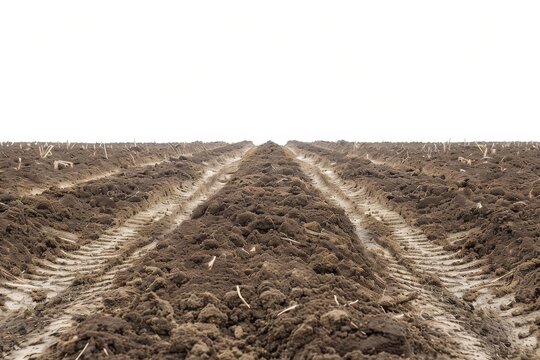 earthy simplicity set of uniform furrows on plain white background agriculture concept digital photography