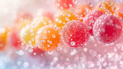 A minimalist image of sour sugar rush, with colorful candies scattered against a white background. The vibrant colors and sparkling sugar crystals evoke the energetic and exhilarating experience of