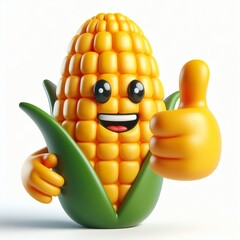 3D Corn emoji thumbs up on a white background
