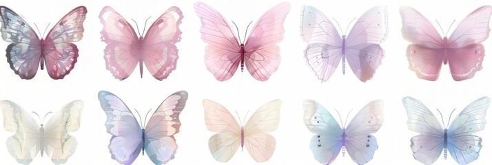 Pastel butterfly sticker, design element vector set