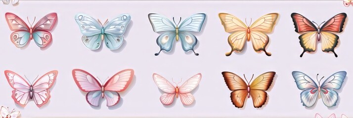 Fototapeta premium Pastel butterfly sticker, design element vector set