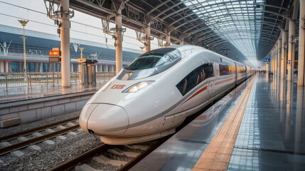 Fototapeta premium a high-speed train connecting continents and cultures, bridging the gap between distant lands and bringing people together in a shared journey of discovery. --ar 16:9 --style raw