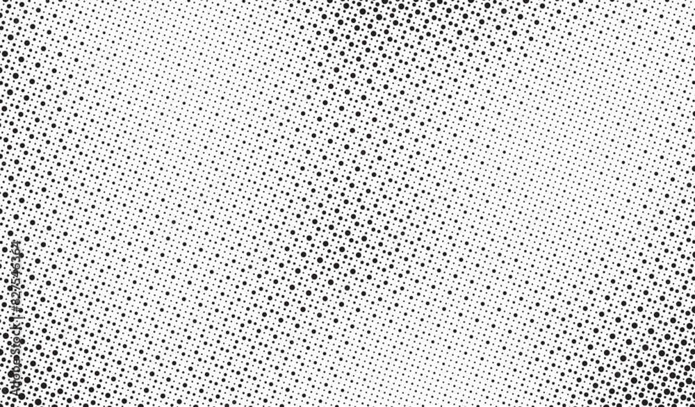 Poster Halftone vector background. Monochrome halftone pattern. Abstract geometric dots background. Pop Art comic gradient black white texture. Design for presentation banner, poster, flyer, business card.	