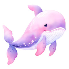 Pastel Sea Animal Watercolor Clipart, Cute Whale Illustration, Nursery Underwater Animals Design 