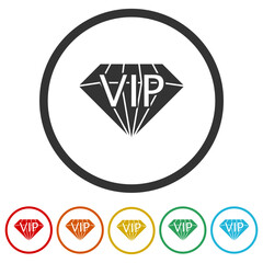  Vip diamond icon. Set icons in color circle buttons
