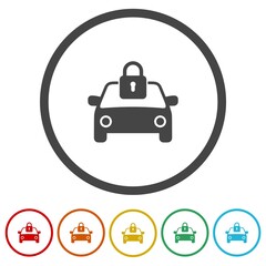 Lock car icon. Set icons in color circle buttons
