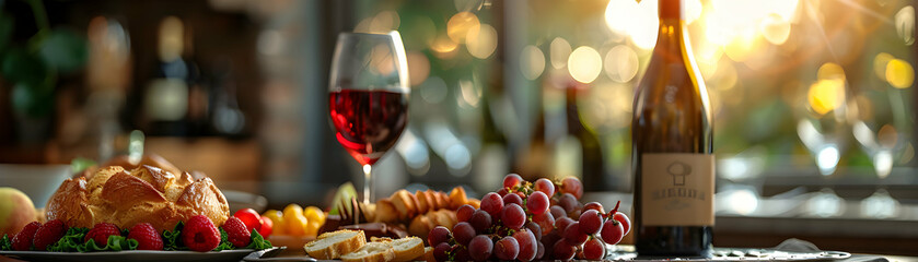 Photo realistic wine pairing with brunch concept   High resolution image of fresh brunch dishes...