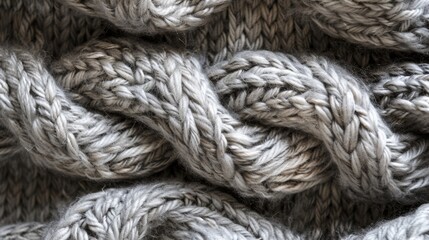 Detailed Close-Up of Textured Grey Knitted Wool Fabric for Textiles and Design Projects