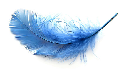Blue fluffy feather isolated on the white background, generative AI