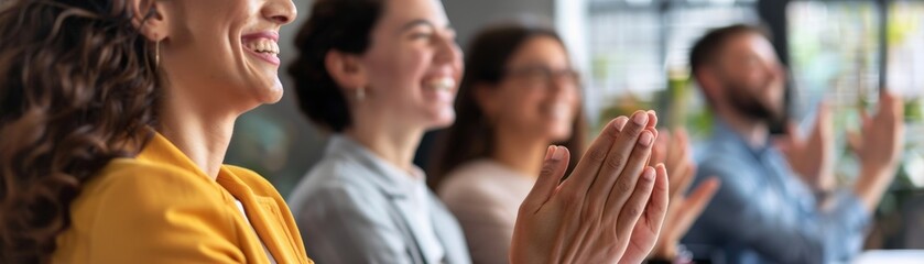 A team applauding and showing appreciation for a colleague's achievement in a meeting