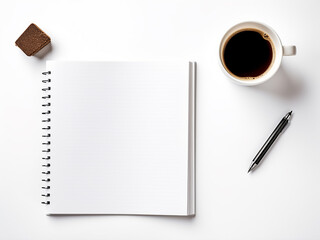 Businessman's morning workspace notebook and coffee