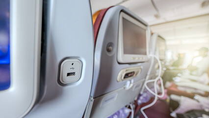 Convenience meets travel with USB ports at airplane seats, providing a practical solution for...
