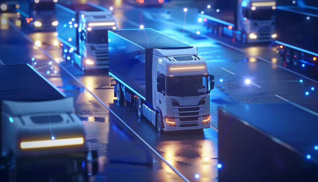 A truck is driving down a road with other vehicles in the background by AI generated image