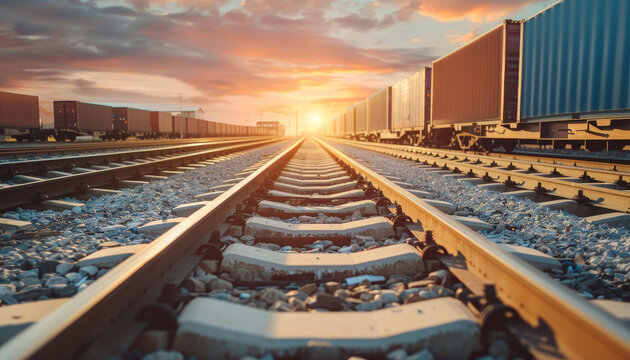 A train yard with many different colored containers by AI generated image