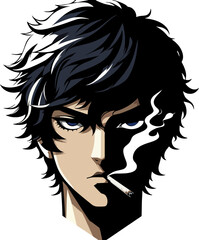 smokingman face blackbrownhair.ai