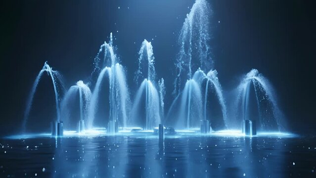 Fountains shooting water high into the air demonstrating how moderators can take highenergy neutrons and slow them down to be reused.