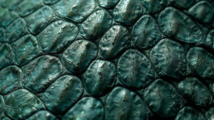 Close-Up Macro Shot of Emerald Green Reptile Skin Surface for Design and Texture Reference