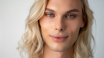 Fototapeta premium Close-up portrait of a young man with freckles and blonde hair. Intense gaze and natural beauty